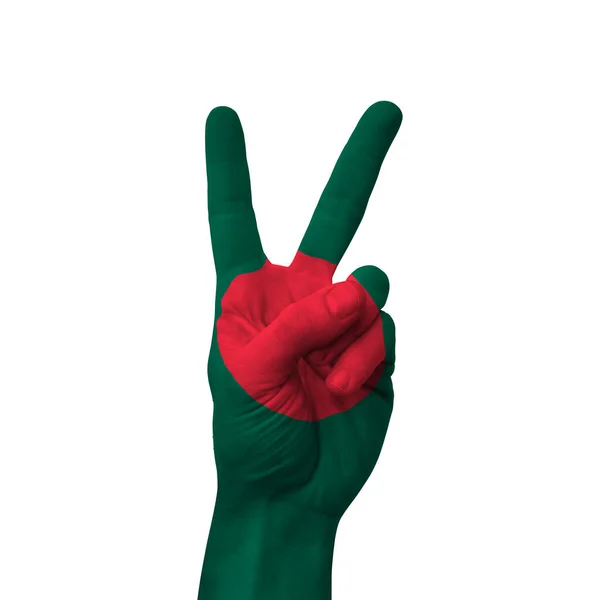 Dłoń Podejmowania Znak Zwycięstwa Bangladesz Malowany Flagą Jako Symbol Zwycięstwa — Zdjęcie stockowe