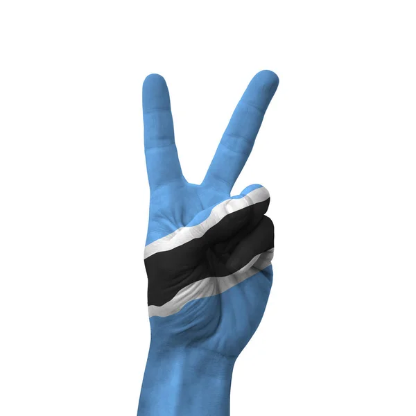 Mão Fazendo Sinal Vitória Botswana Pintado Com Bandeira Como Símbolo — Fotografia de Stock