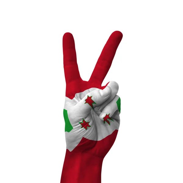 Χέρι Κάνοντας Σημάδι Νίκη Burundi Ζωγραφισμένα Σημαία Σύμβολο Της Νίκης — Φωτογραφία Αρχείου