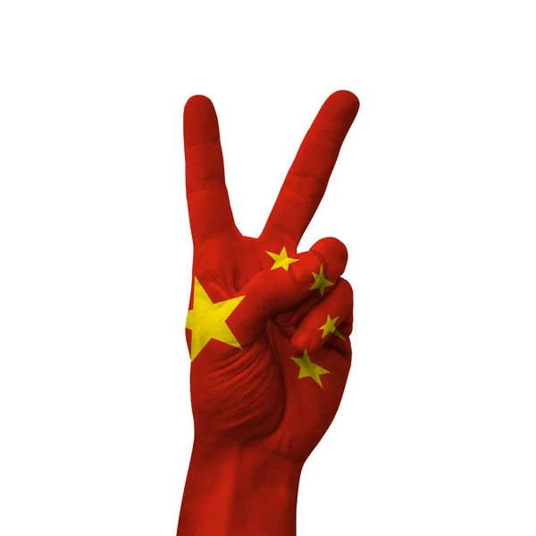 Hand Making Victory Sign China Painted Flag Symbol Victory Win — 图库照片