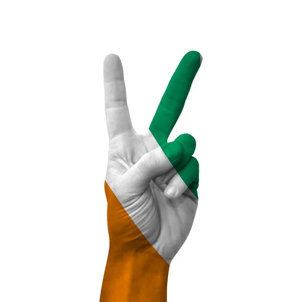 Hand Making Victory Sign Cote Divoire Painted Flag Symbol Victory — Stock Photo, Image