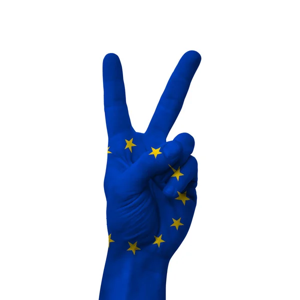 Hand Making Victory Sign European Union Painted Flag Symbol Victory — Stock Photo, Image