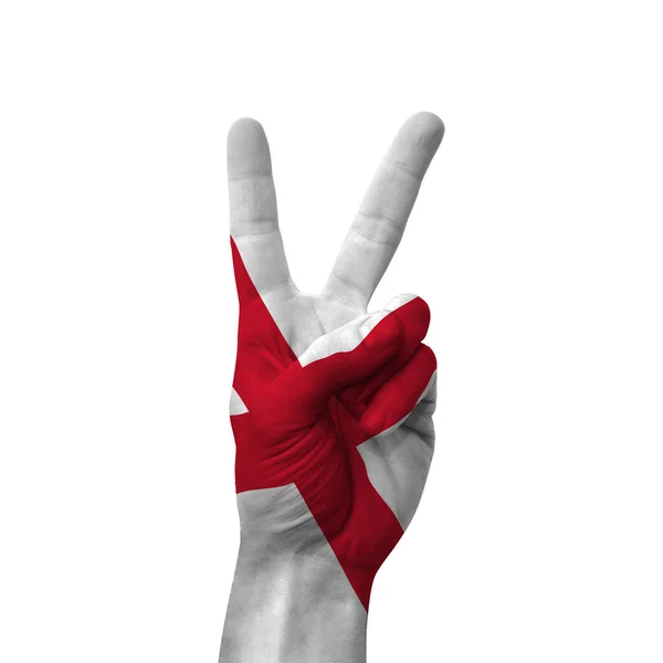 Hand Making Victory Sign England Painted Flag Symbol Victory Win — Foto de Stock
