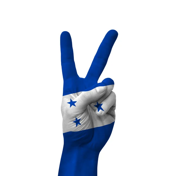 Hand Making Victory Sign Honduras Painted Flag Symbol Victory Win — Stockfoto