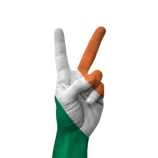 Hand Making Victory Sign Ireland Painted Flag Symbol Victory Win — Stockfoto
