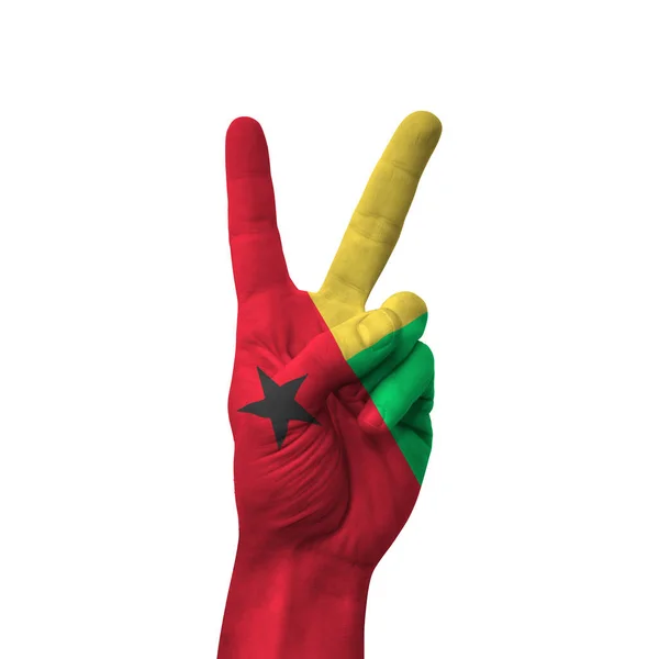 Hand Making Victory Sign Guinea Bissau Painted Flag Symbol Victory — Stockfoto