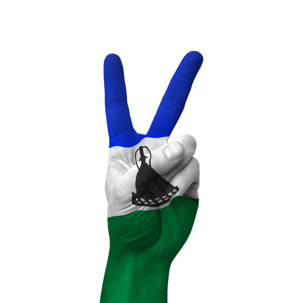 Знак Победы Нарисованный Флагом Лесото Символ Победы Победы Успеха Изолированный — стоковое фото