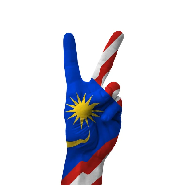 Hand Making Victory Sign Malaysia Painted Flag Symbol Victory Win — Fotografia de Stock