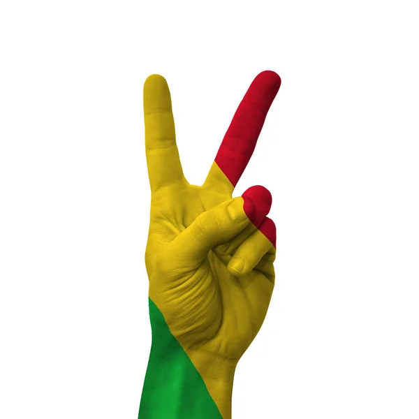 Hand Making Victory Sign Mali Painted Flag Symbol Victory Win — Fotografia de Stock