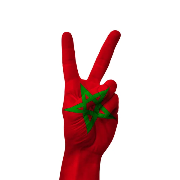 Hand Making Victory Sign Morocco Painted Flag Symbol Victory Win — 图库照片