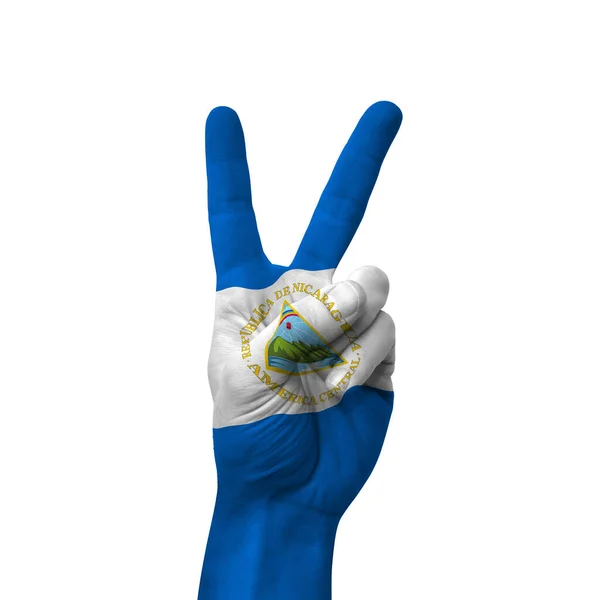 Señal Victoria Hecha Mano Nicaragua Pintada Con Bandera Como Símbolo — Foto de Stock