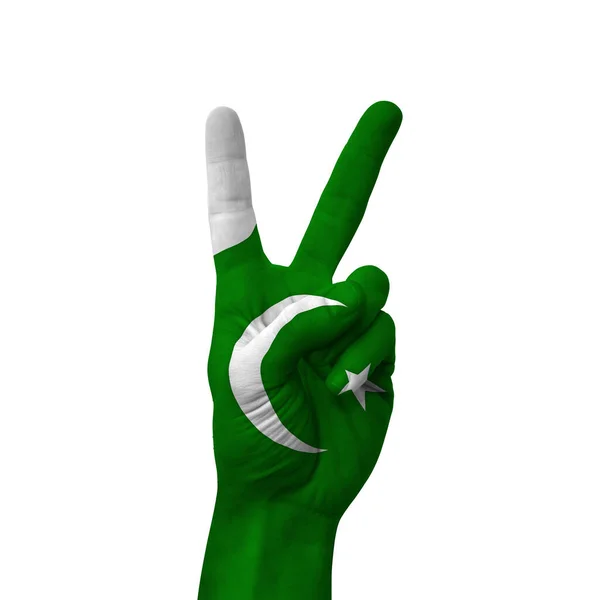 Kézcsinálás Győzelem Jele Pakisztán Festett Zászló Szimbóluma Győzelem Győzelem Siker — Stock Fotó