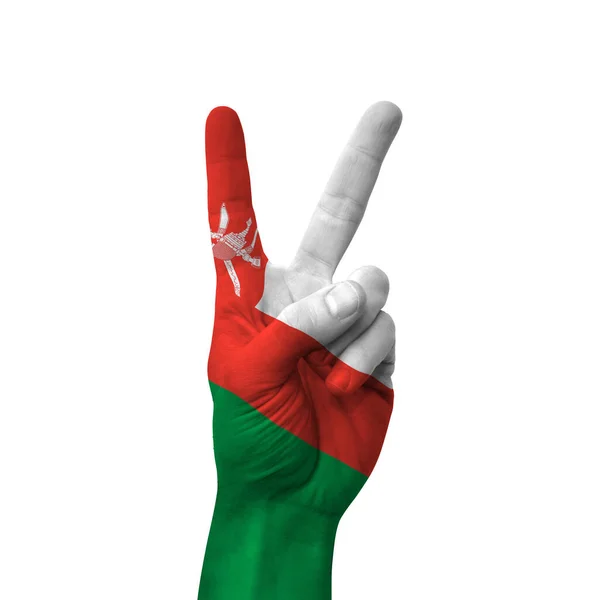 Señal Victoria Hecha Mano Oman Pintado Con Bandera Como Símbolo — Foto de Stock
