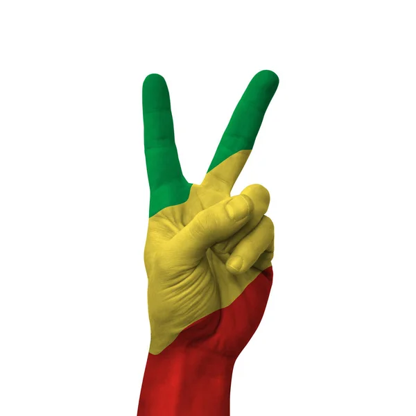 Hand Making Victory Sign Republic Congo Painted Flag Symbol Victory — Stockfoto