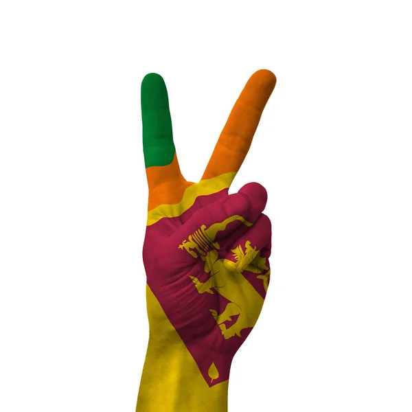 Hand Making Victory Sign Sri Lanka Painted Flag Symbol Victory — Photo