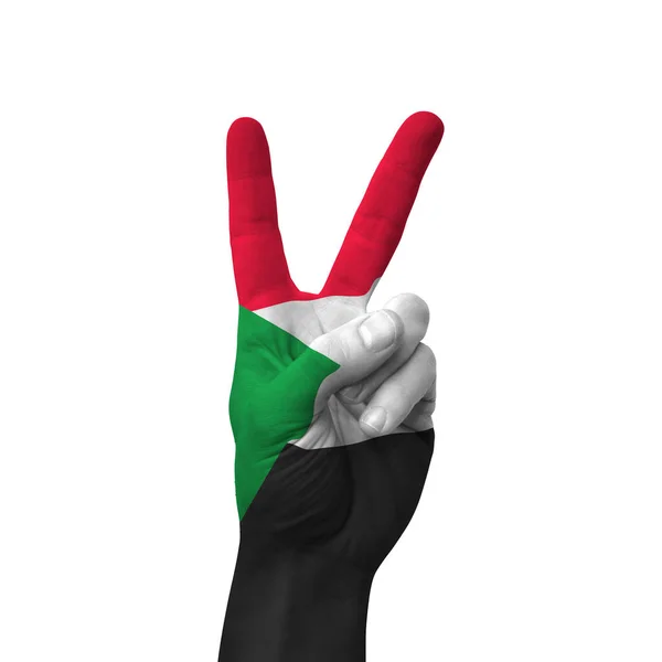 Señal Victoria Hecha Mano Sudan Pintado Con Bandera Como Símbolo —  Fotos de Stock