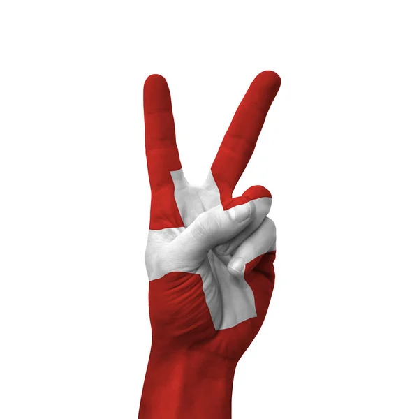 Hand Making Victory Sign Switzerland Painted Flag Symbol Victory Win — Photo