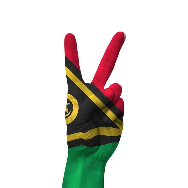 Hand Making Victory Sign Vanuatu Painted Flag Symbol Victory Win — Stok fotoğraf