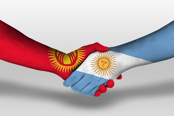 Handshake Argentina Kyrgyzstan Flags Painted Hands Illustration Clipping Path — стоковое фото