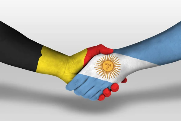 Handshake Argentina Belgium Flags Painted Hands Illustration Clipping Path — стоковое фото