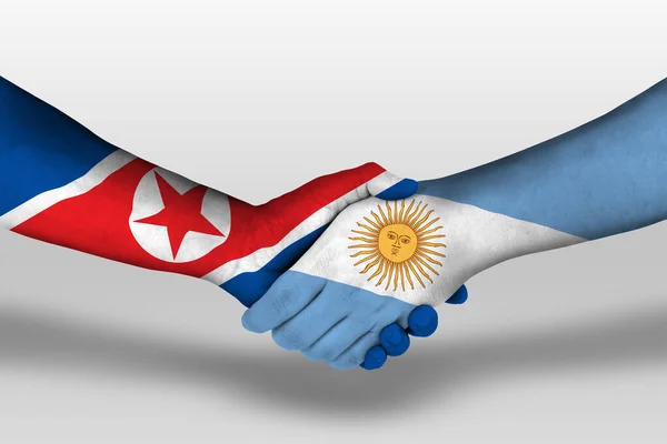 Handshake Argentina North Korea Flags Painted Hands Illustration Clipping Path — стоковое фото