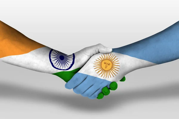 Handshake Argentina India Flags Painted Hands Illustration Clipping Path — Fotografia de Stock