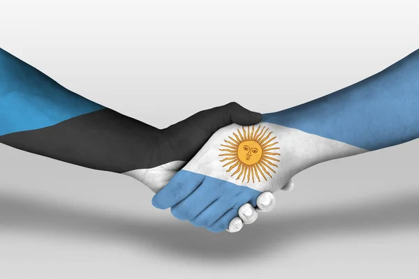 Saludo Entre Banderas Argentinas Estonias Pintadas Las Manos Ilustración Con — Foto de Stock
