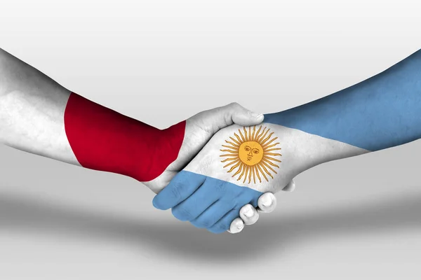 Handshake Argentina Japan Flags Painted Hands Illustration Clipping Path — Stock Photo, Image