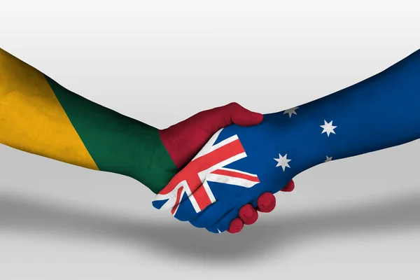 Apretón Manos Entre Australia Lituania Banderas Pintadas Las Manos Ilustración — Foto de Stock
