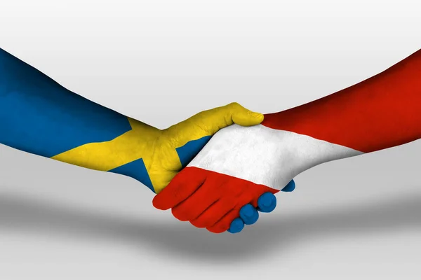 Handshake Austria Sweden Flags Painted Hands Illustration Clipping Path — стокове фото