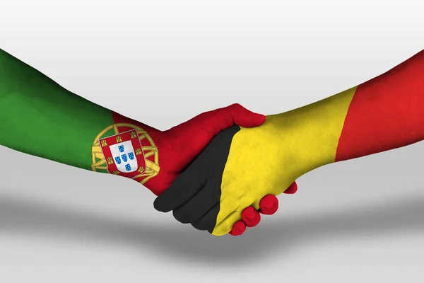 Handshake Belgium Portugal Flags Painted Hands Illustration Clipping Path — Foto de Stock