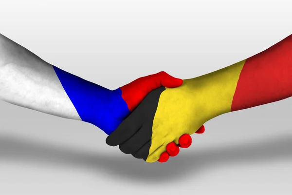 Handshake Belgium Russia Flags Painted Hands Illustration Clipping Path — Stockfoto