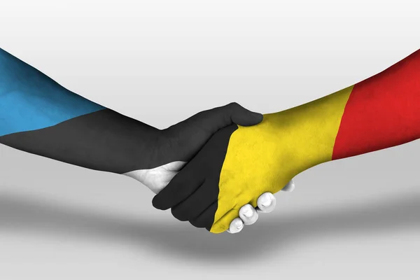 Kézfogás Között Belgium Estonia Zászlók Festett Kezét Illusztráció Vágási Útvonal — Stock Fotó