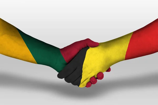 Handshake Belgium Lithuania Flags Painted Hands Illustration Clipping Path — Stockfoto