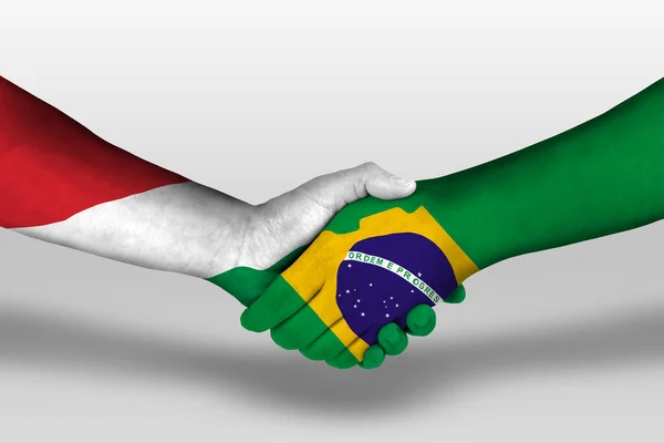Handshake Brazil Hungary Flags Painted Hands Illustration Clipping Path — ストック写真