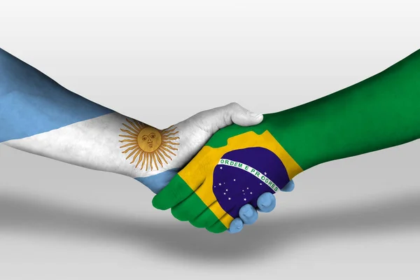 Handshake Brazil Argentina Flags Painted Hands Illustration Clipping Path — Zdjęcie stockowe