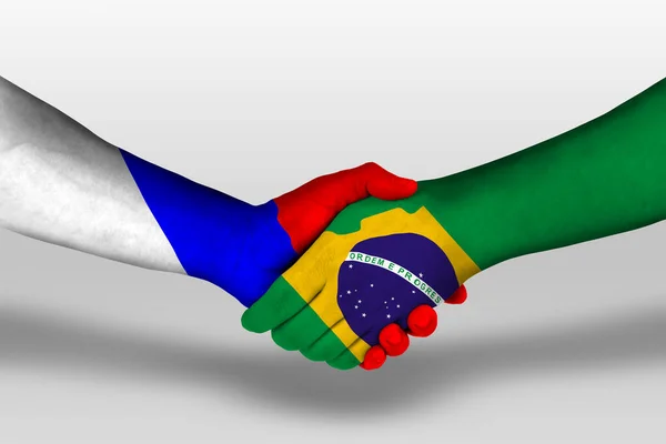 Handshake Brazil Russia Flags Painted Hands Illustration Clipping Path — Stock Photo, Image