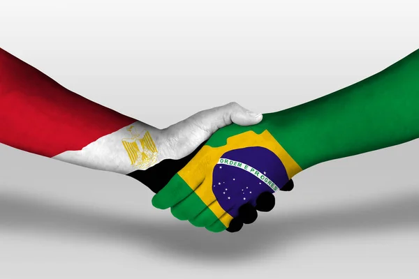 Handshake Brazil Egypt Flags Painted Hands Illustration Clipping Path — Stock Photo, Image