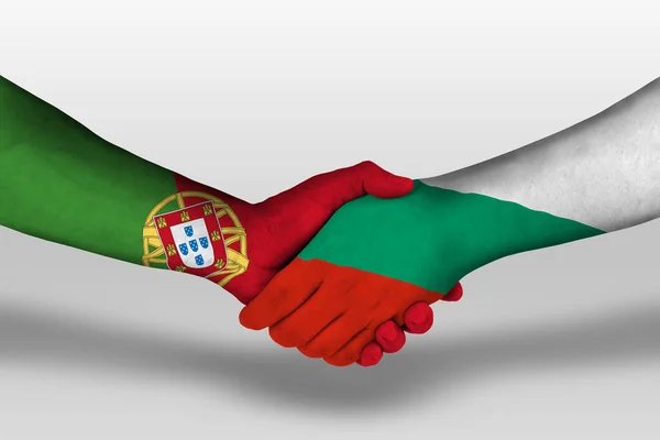 Handshake Bulgaria Portugal Flags Painted Hands Illustration Clipping Path — Stock Photo, Image