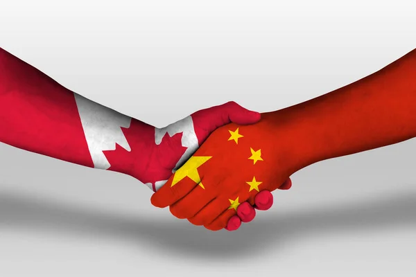Handshake China Canada Flags Painted Hands Illustration Clipping Path — ストック写真