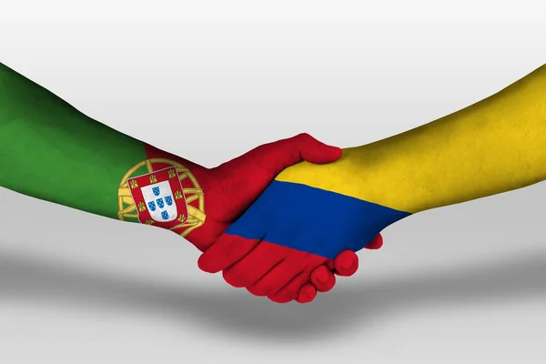 Handshake Columbia Portugal Flags Painted Hands Illustration Clipping Path — ストック写真