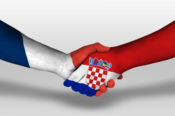 Handshake Croatia France Flags Painted Hands Illustration Clipping Path — Stock Photo, Image