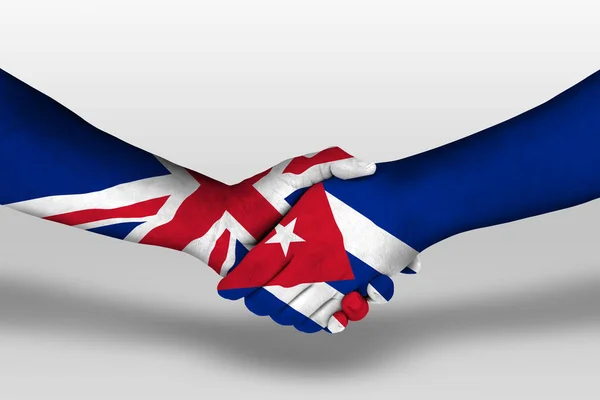 Handshake Cuba United Kingdom Flags Painted Hands Illustration Clipping Path — Stockfoto