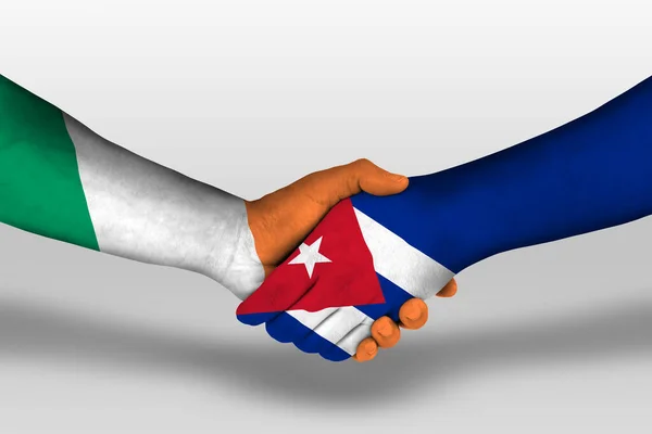 Handshake Cuba Iceland Flags Painted Hands Illustration Clipping Path — Stockfoto