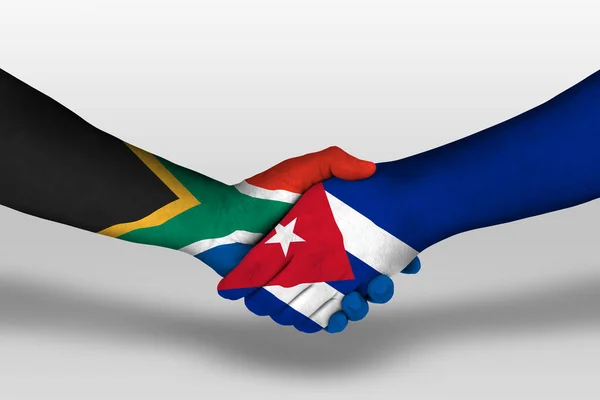 Handshake Cuba South Africa Flags Painted Hands Illustration Clipping Path — стокове фото