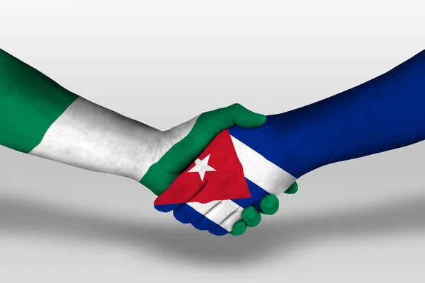 Handshake Cuba Nigeria Flags Painted Hands Illustration Clipping Path — Stockfoto