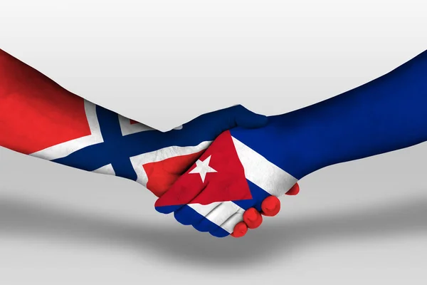 Handshake Cuba Norway Flags Painted Hands Illustration Clipping Path — стокове фото