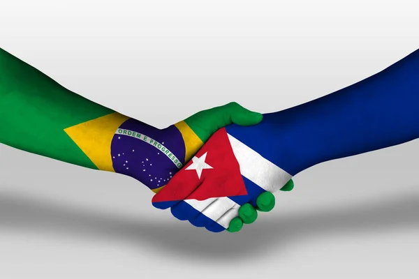 Handshake Cuba Brazil Flags Painted Hands Illustration Clipping Path — Fotografia de Stock