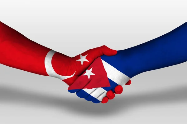 Handshake Cuba Turkey Flags Painted Hands Illustration Clipping Path — Fotografia de Stock
