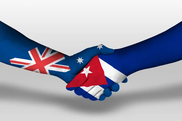 Handshake Cuba Australia Flags Painted Hands Illustration Clipping Path — Stockfoto